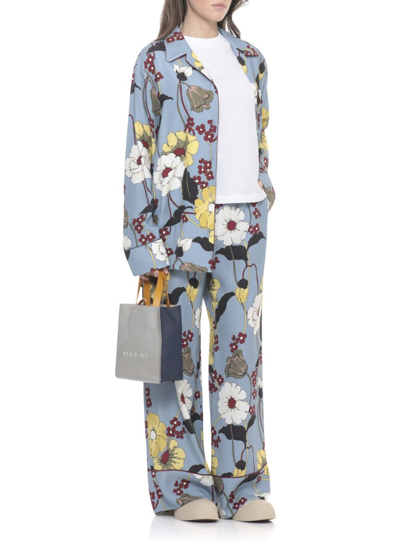 Marni Light Blue Melodia Flower Palazzo Pants
