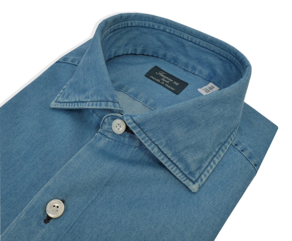 Finamore Bleached Denim Tailored Shirt Milano Line