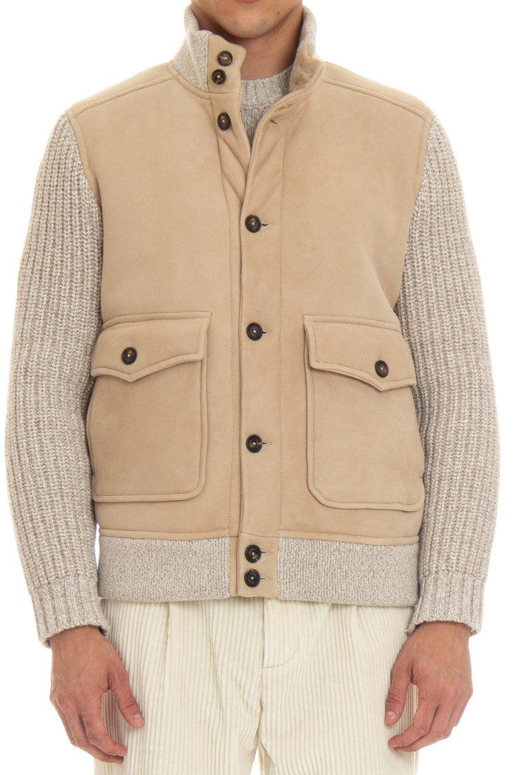 Eleventy Shearling Bomber With Knit Sleeves