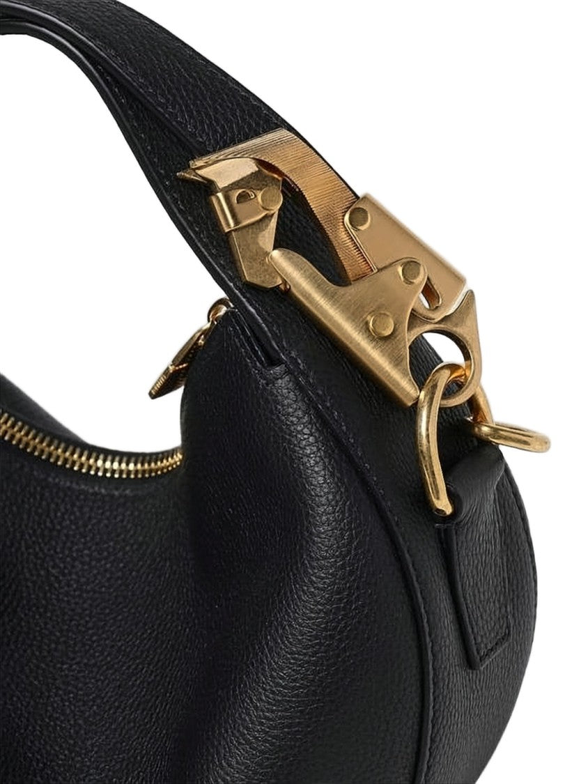 Burberry Crescent-Shaped Black Calf Leather Tote Bag
