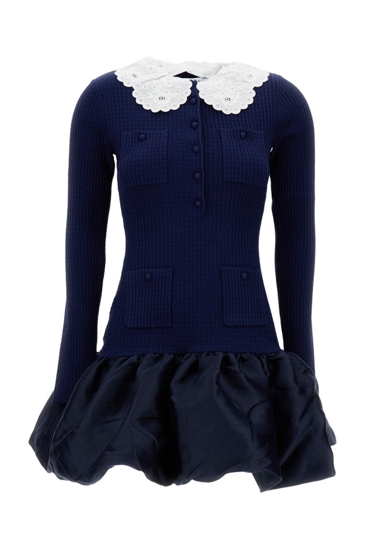 Self-Portrait Navy Knit Taffeta Mini Dress