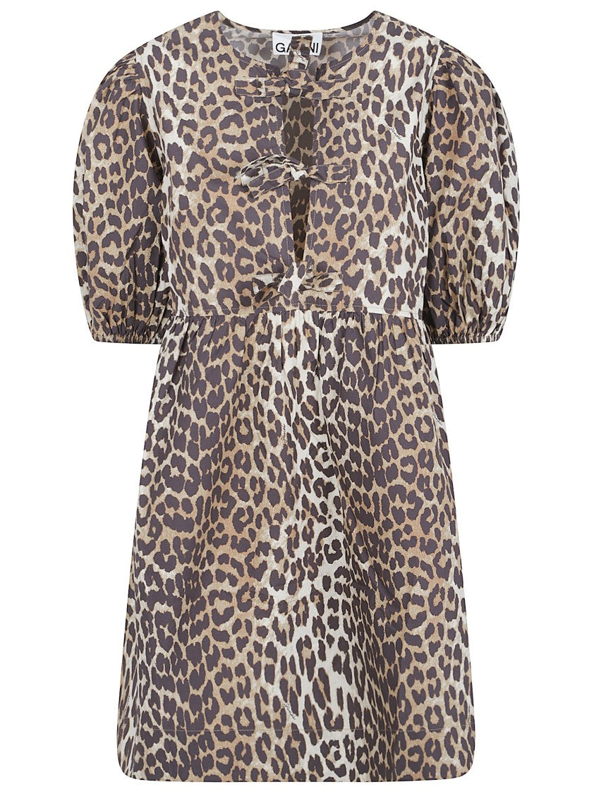 Ganni Leopard Print Organic Cotton Mini Dress