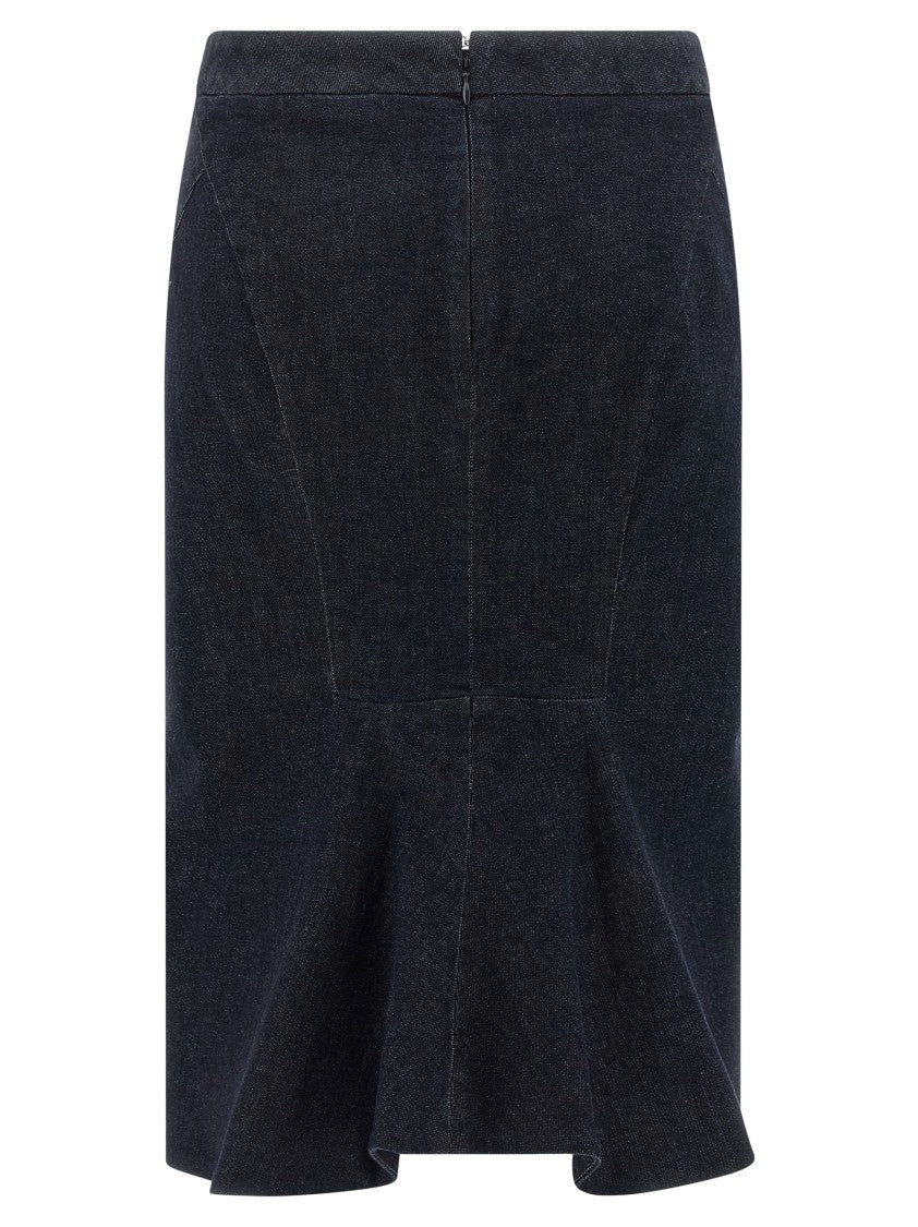 Tom Ford Fitted Black Midi Skirt With Flounce Hem