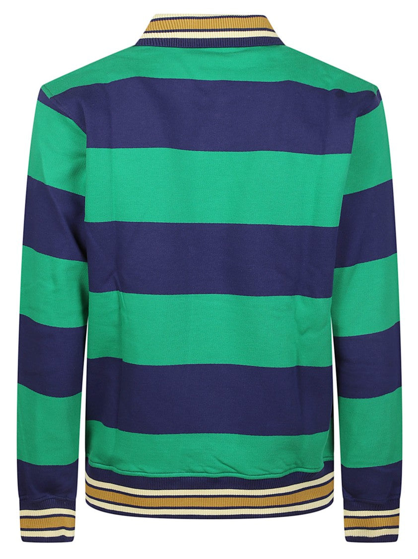 Drôle De Monsieur Embroidered Logo Script Striped Long-Sleeve Cotton Polo Shirt