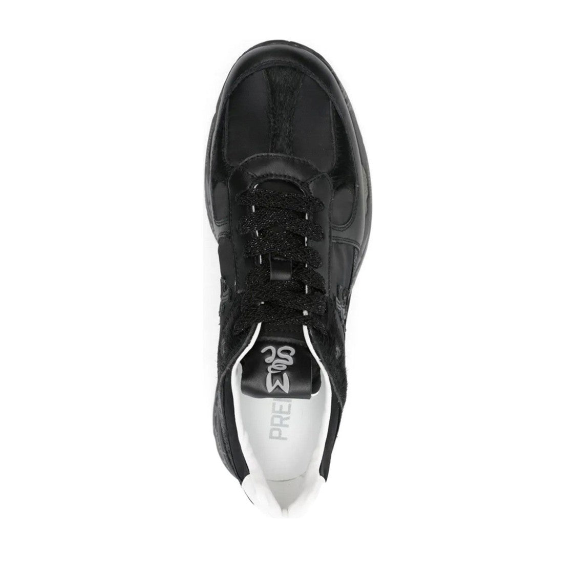 Premiata Black Mased Leather Graphic Sole Sneakers