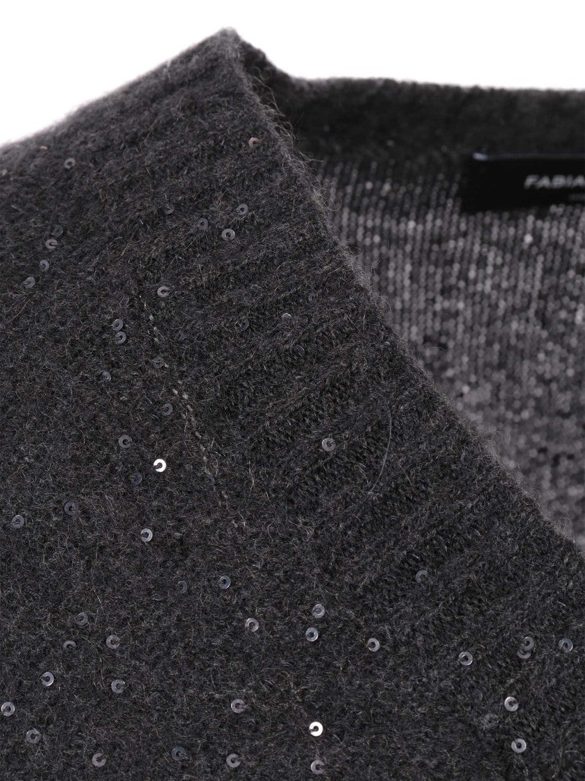 Fabiana Filippi Long-Sleeved V-Neck Knit Sweater With Iridescent Sequins