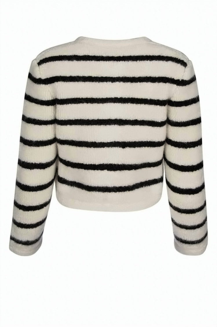 Celine Cropped Cardigan With Fuzzy Texture And Gold-Tone Buttons