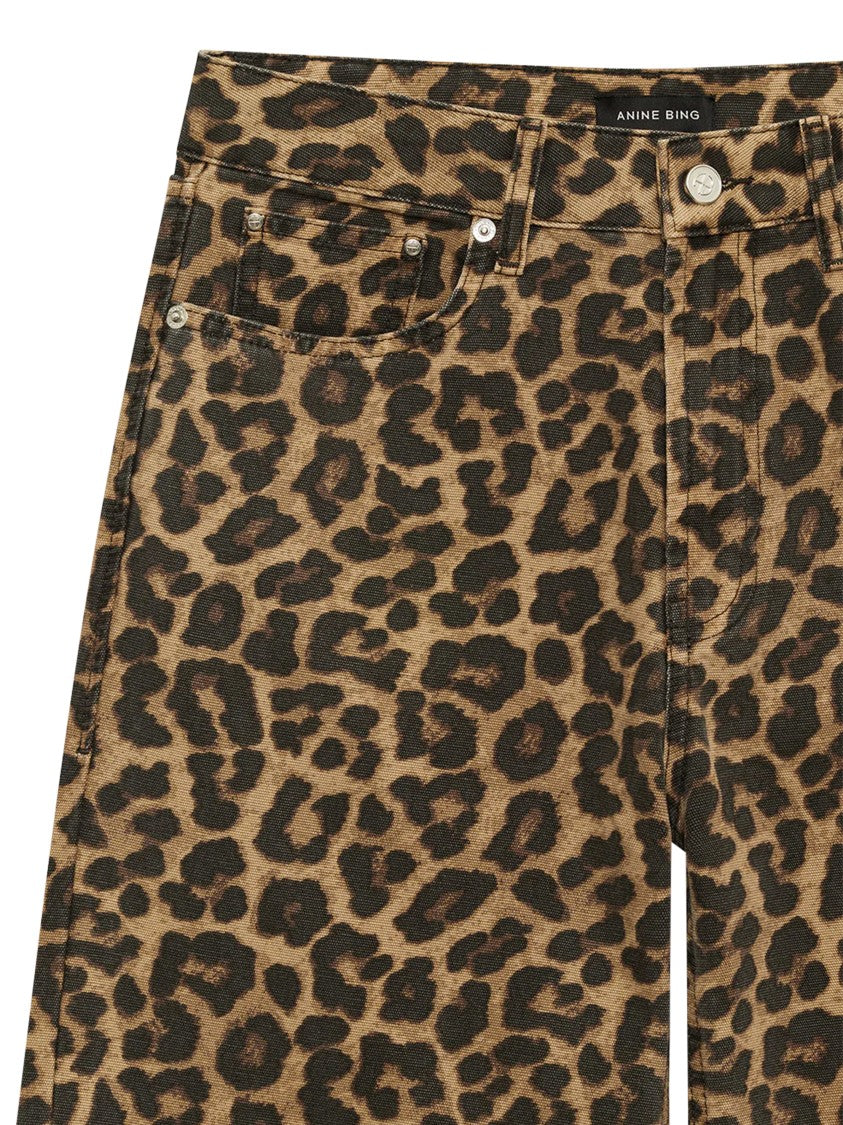 Anine Bing Leopard Print Straight-Leg Trousers With Five-Pocket Design