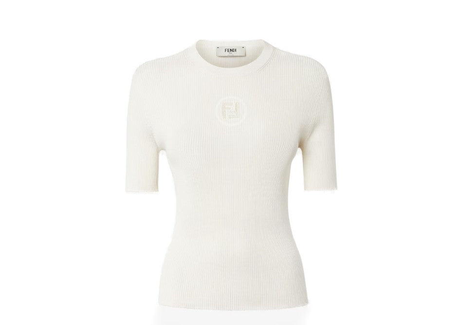 Fendi Fitted Ribbed White Top