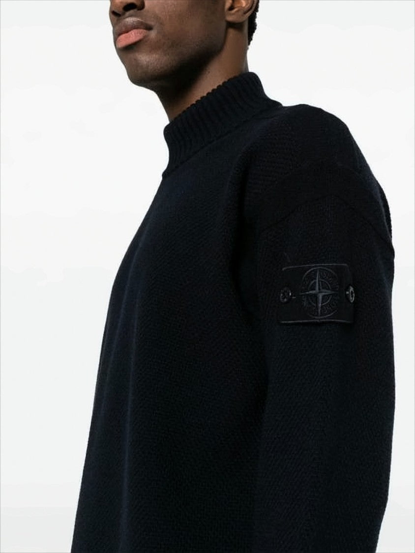 Stone Island Ribbed Black Wool Turtleneck Sweater