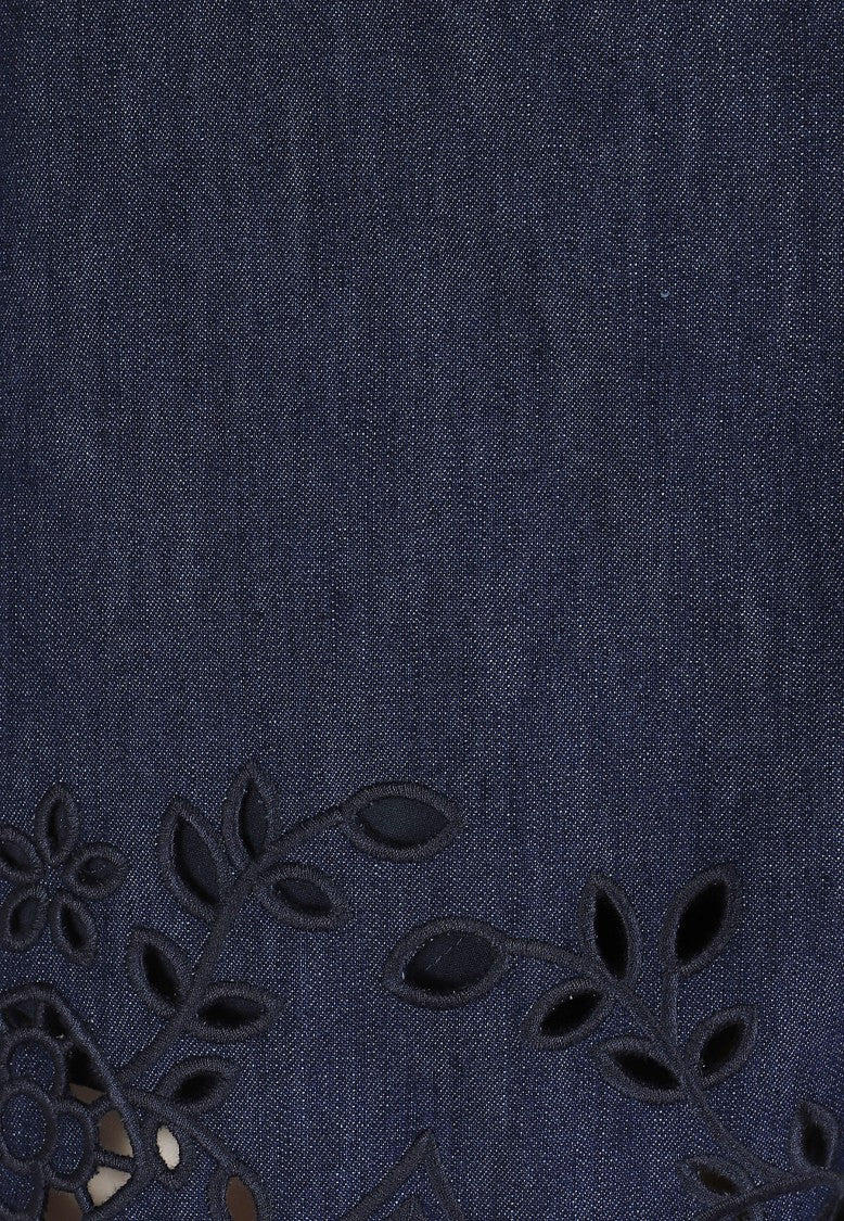 Zimmermann Dark Blue Mahon Broderie Scalloped Cotton Denim Shorts