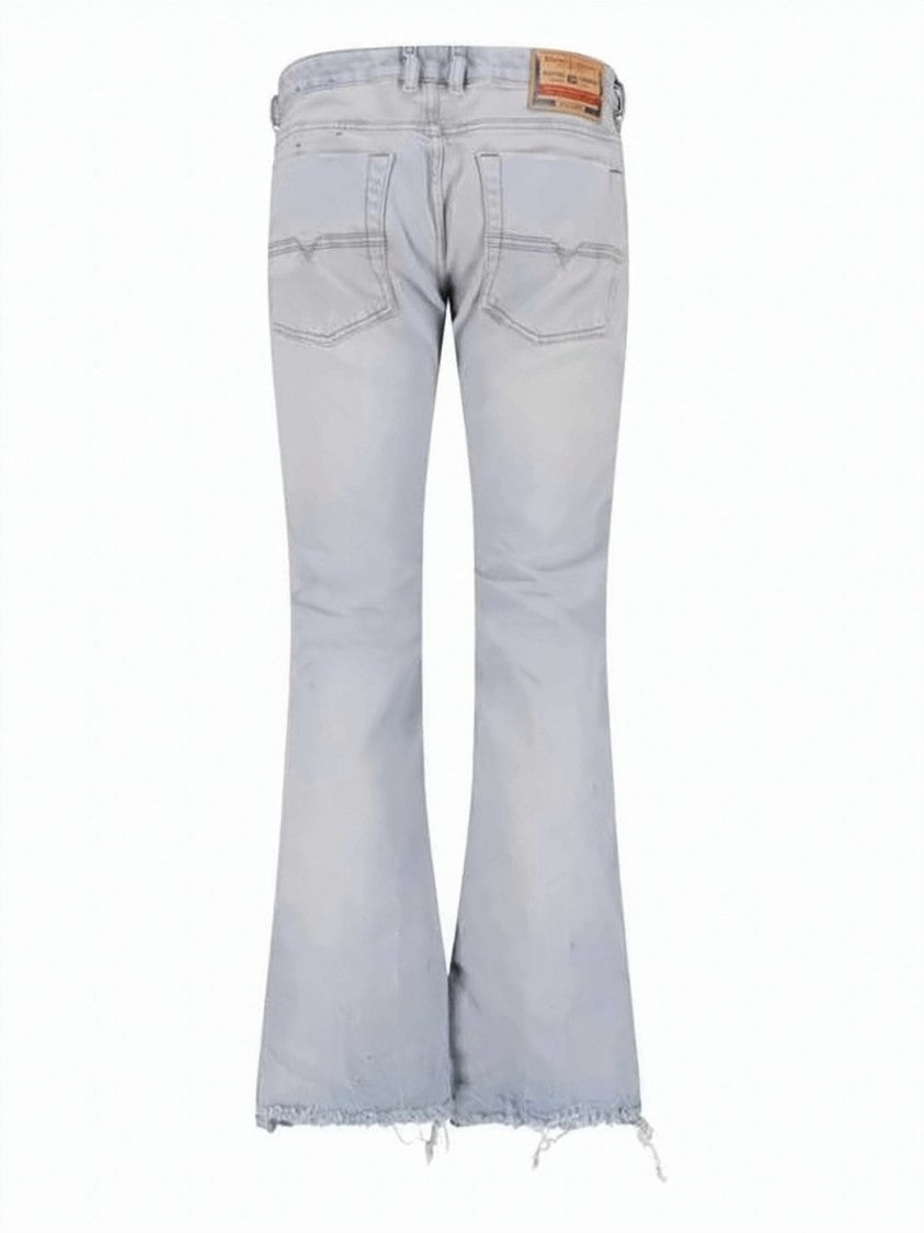 Diesel Light-Washed Denim Flared Pants With Raw Hems