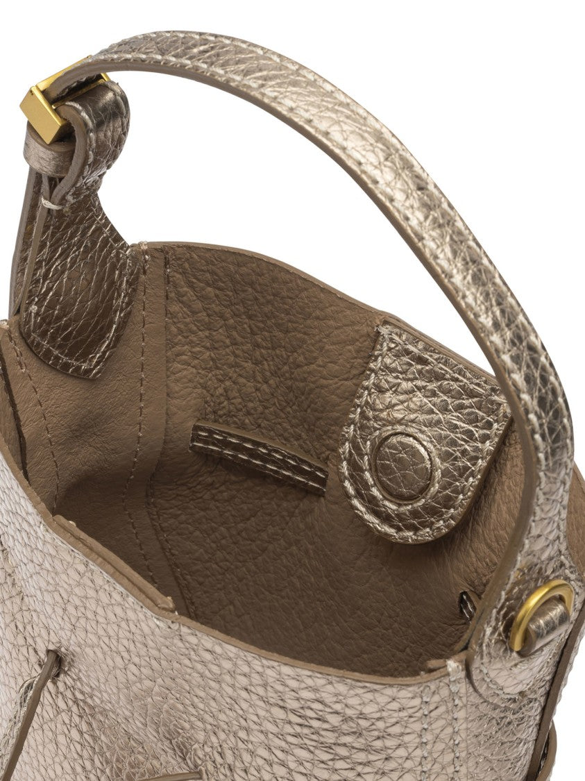 Gianni Chiarini Textured Bronze Leather Bucket Bag With Adjustable Strap