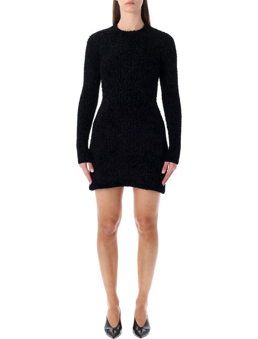 Ferragamo Black Short Astrakhan-Effect Knit Dress