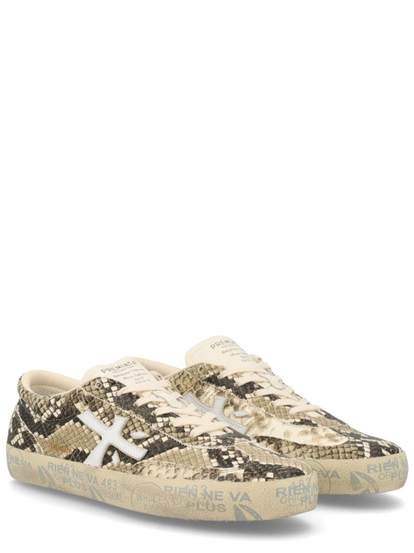 Premiata Davidd Beige Snakeskin Textured Sneakers