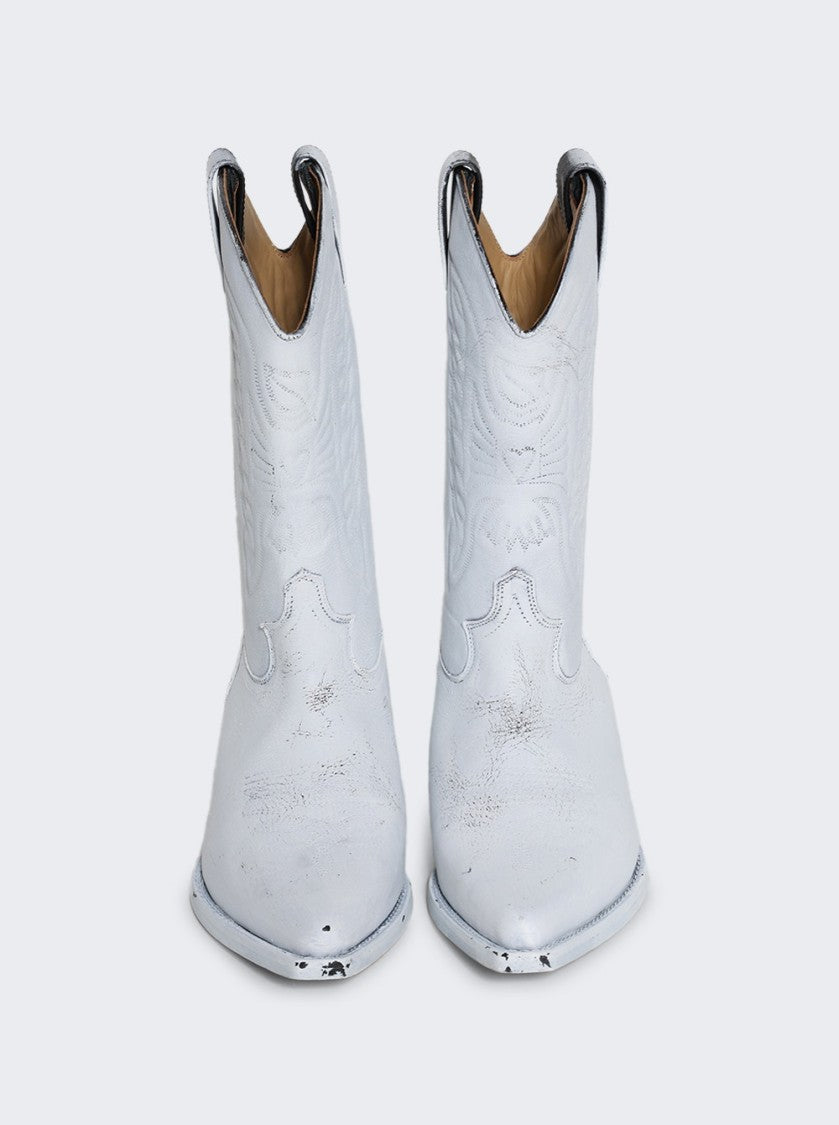 Mm6 By Maison Margiela Pointed Toe Leather Boots With Embroidery And Stacked Cuban Heel