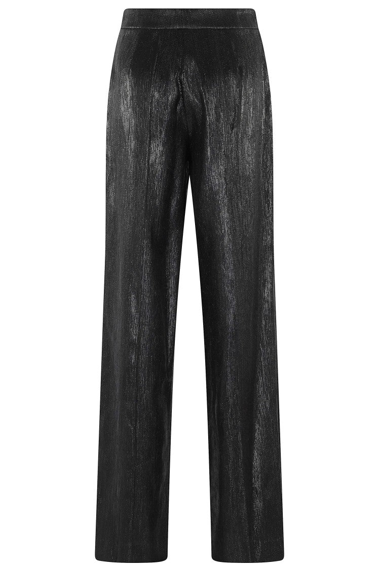 Federica Tosi Black Classic Raffia Metallic-Effect Cotton-Blend Formal Pants