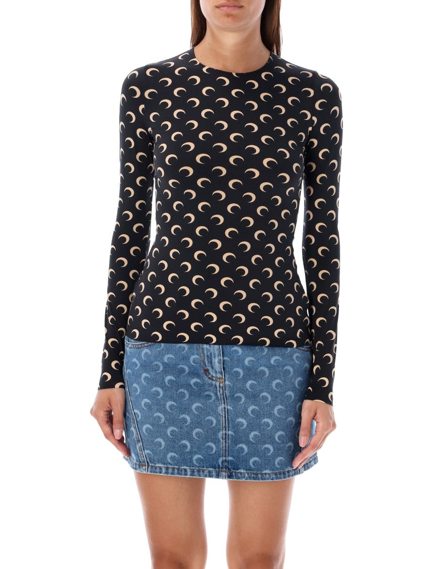 Marine Serre Second Skin Crew Neck Top Moon