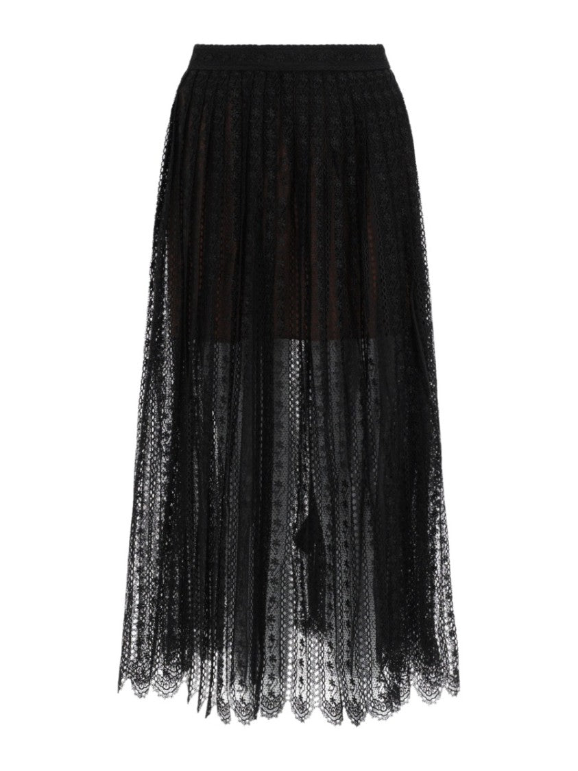 Self-Portrait Black Lace Overlay Polyester Midi Skirt