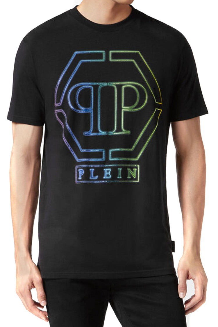 Philipp Plein Black Cotton Iridescent Logo-Print T-Shirt