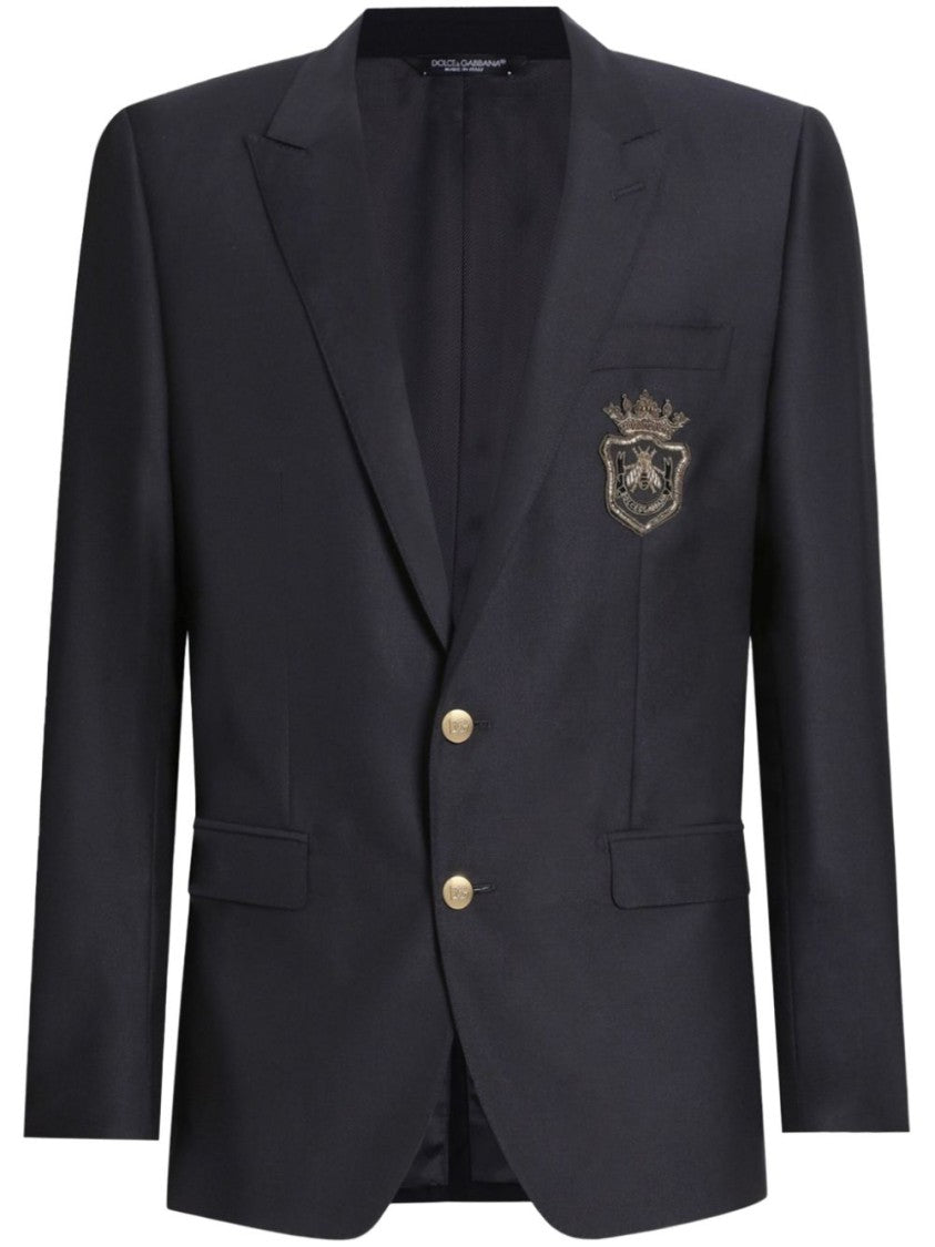Dolce & Gabbana Tailored Blue Jacket With Gold-Tone Buttons And Decorative Emblem