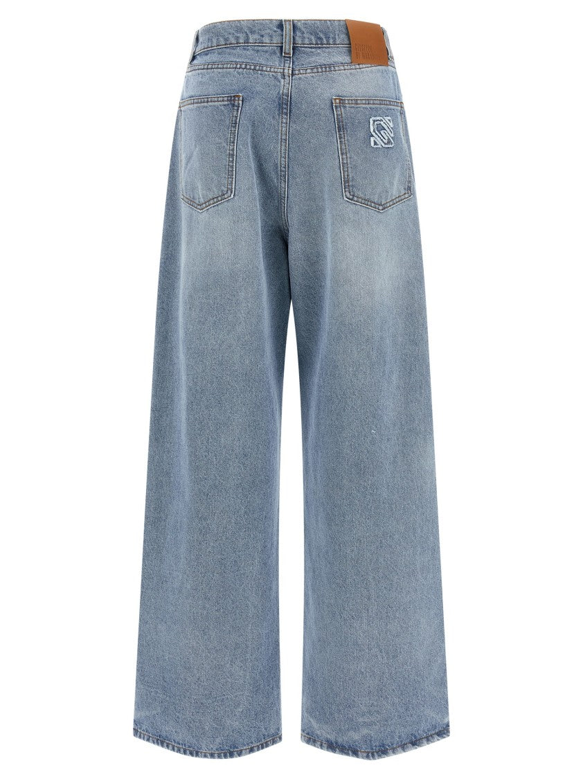 Giuseppe Di Morabito Wide-Leg Denim Jeans With Crystal Appliqué And Contrast Stitching