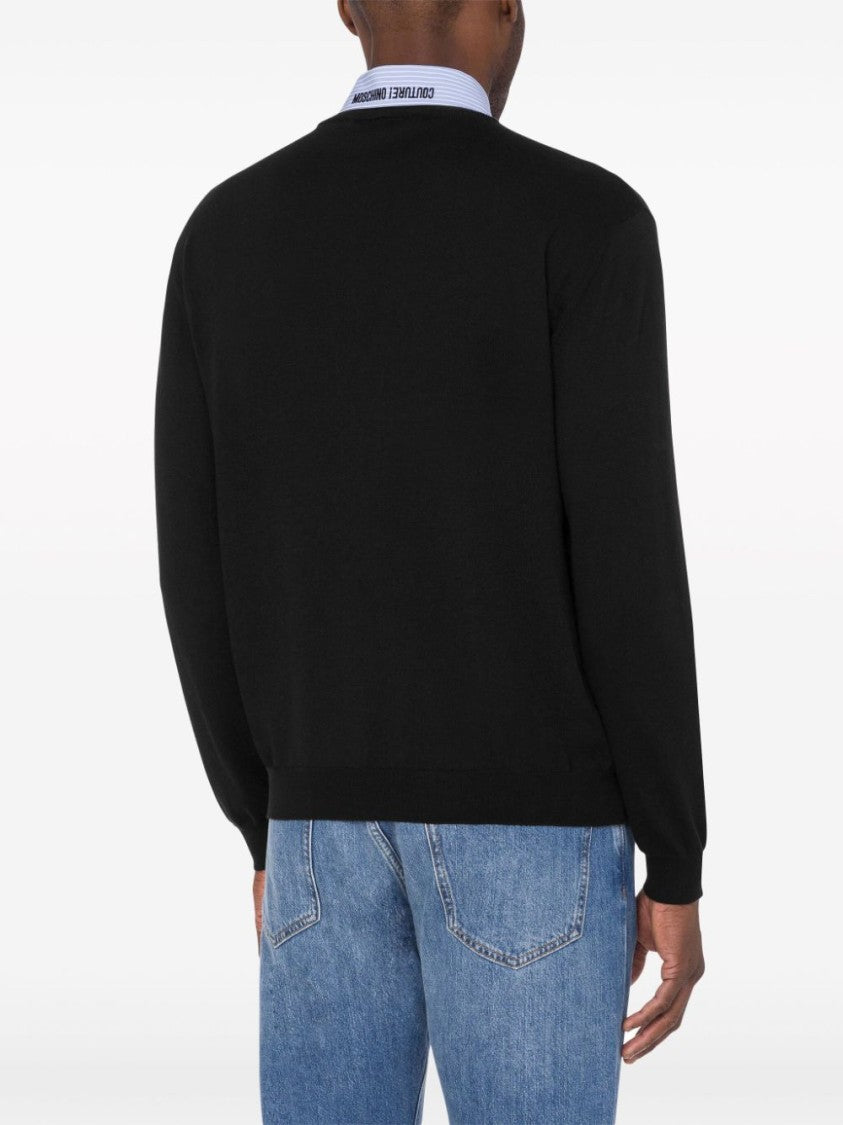 Moschino Layered Black Cotton-Cashmere Blend Sweater