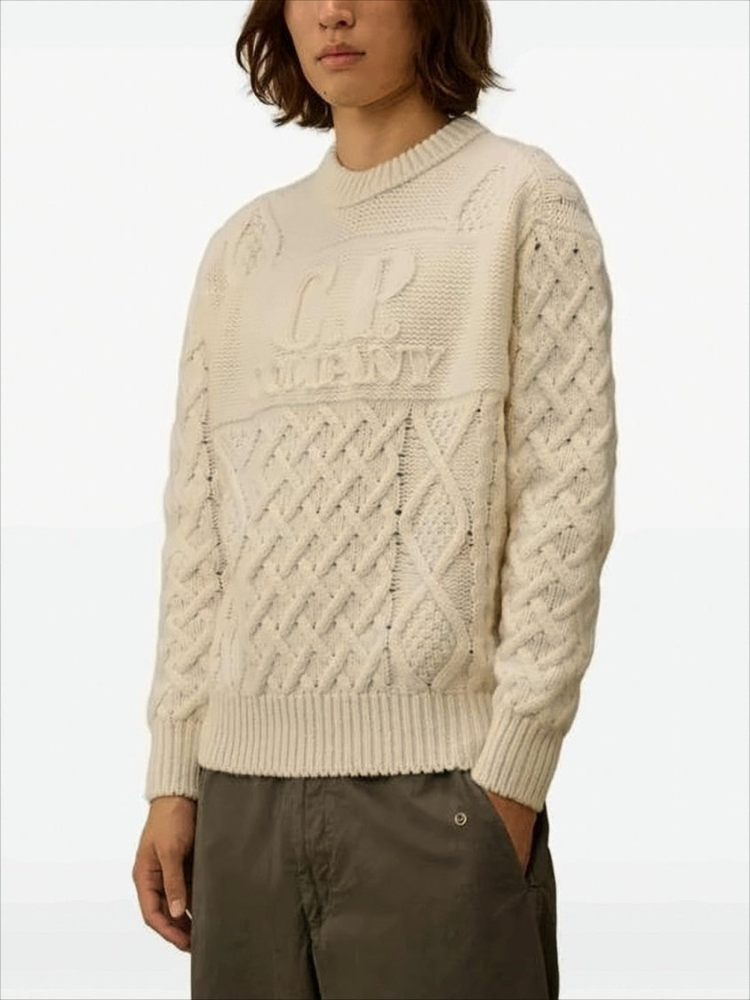 C.P. Company Textured Knit Sweater With Embroidered Logo Detail