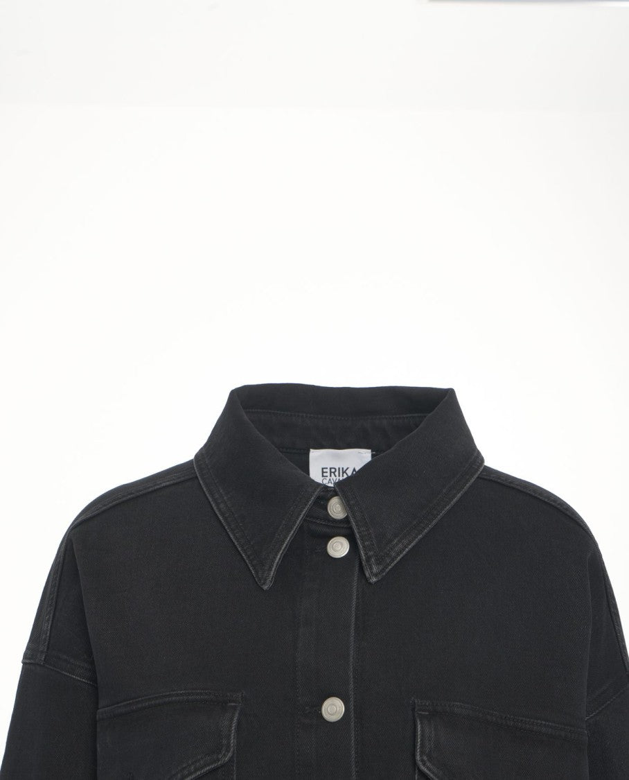 Erika Cavallini Boxy Fit Black Jacket With Classic Collar And Patch Pockets