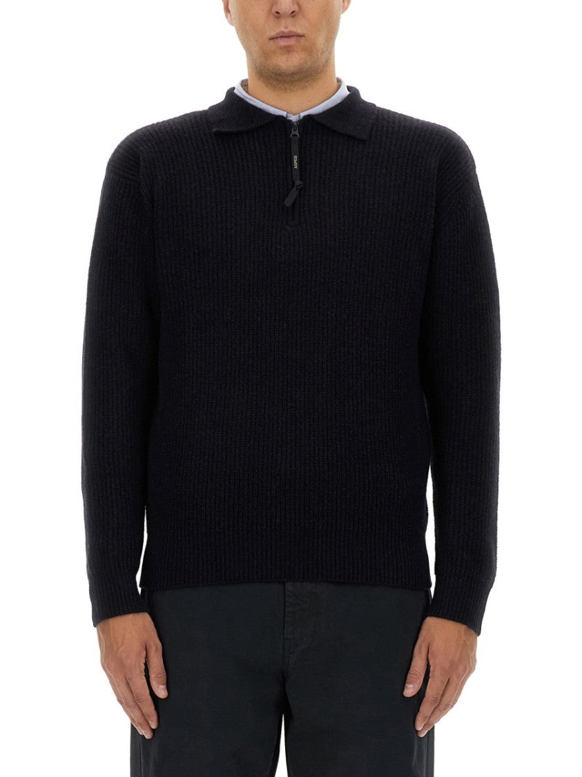 Aspesi Textured Ribbed Black Wool Jersey