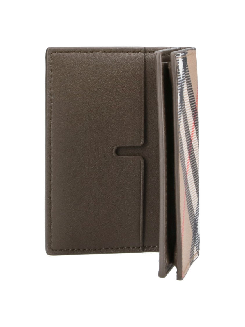 Burberry Beige Check Pattern Bifold Wallet