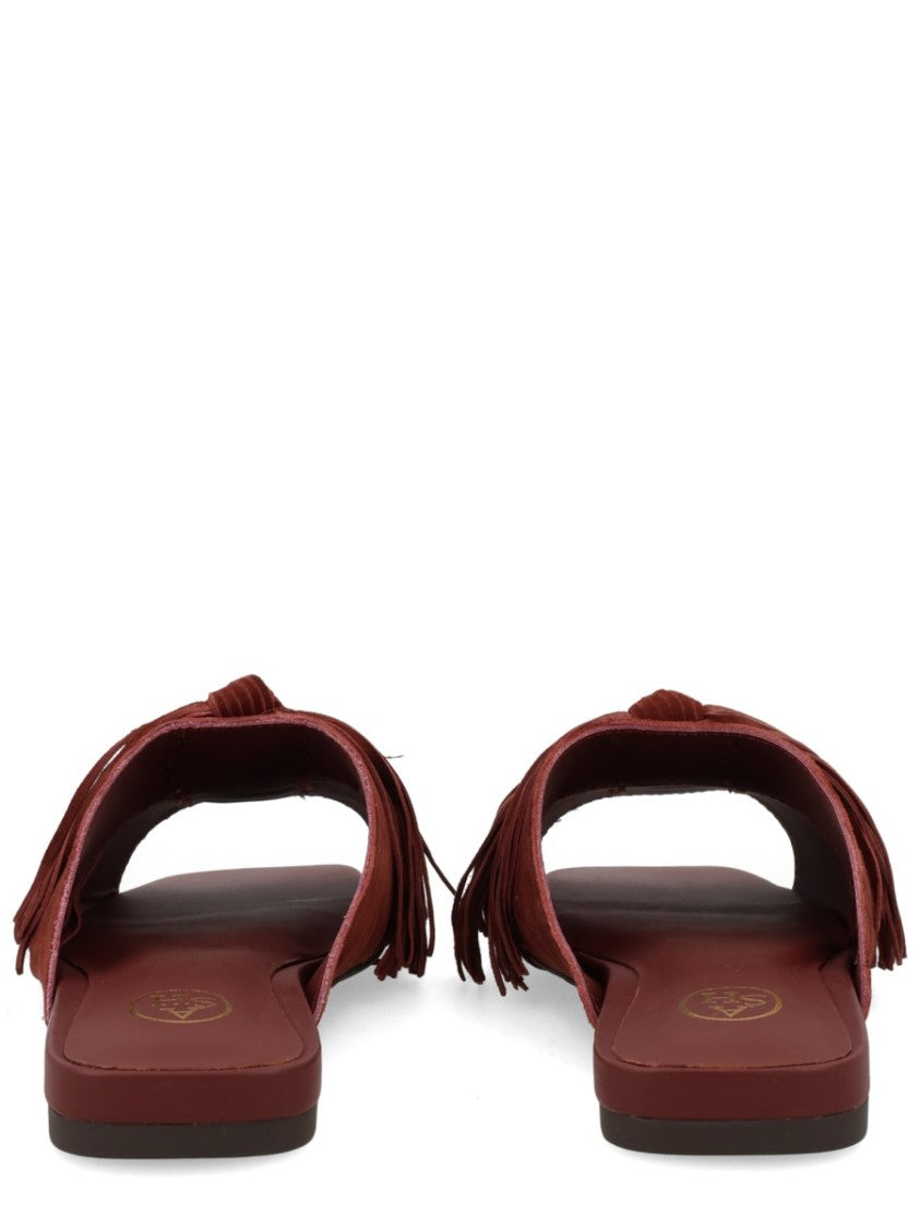 Ash Deep Reddish-Brown Brigitte Knotted Fringes Mules