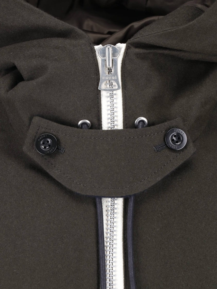 Sacai Cropped Boxy Jacket With High Collar And Hood