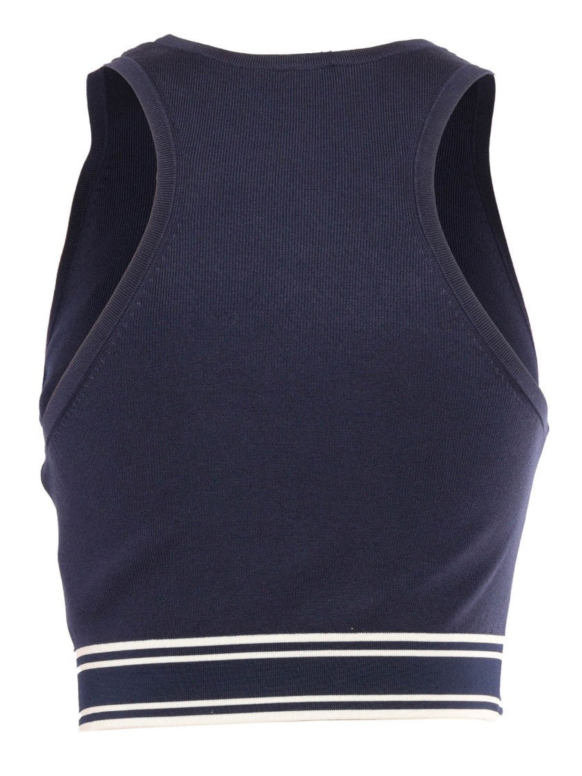 Elisabetta Franchi Fitted Ribbed Blue Top