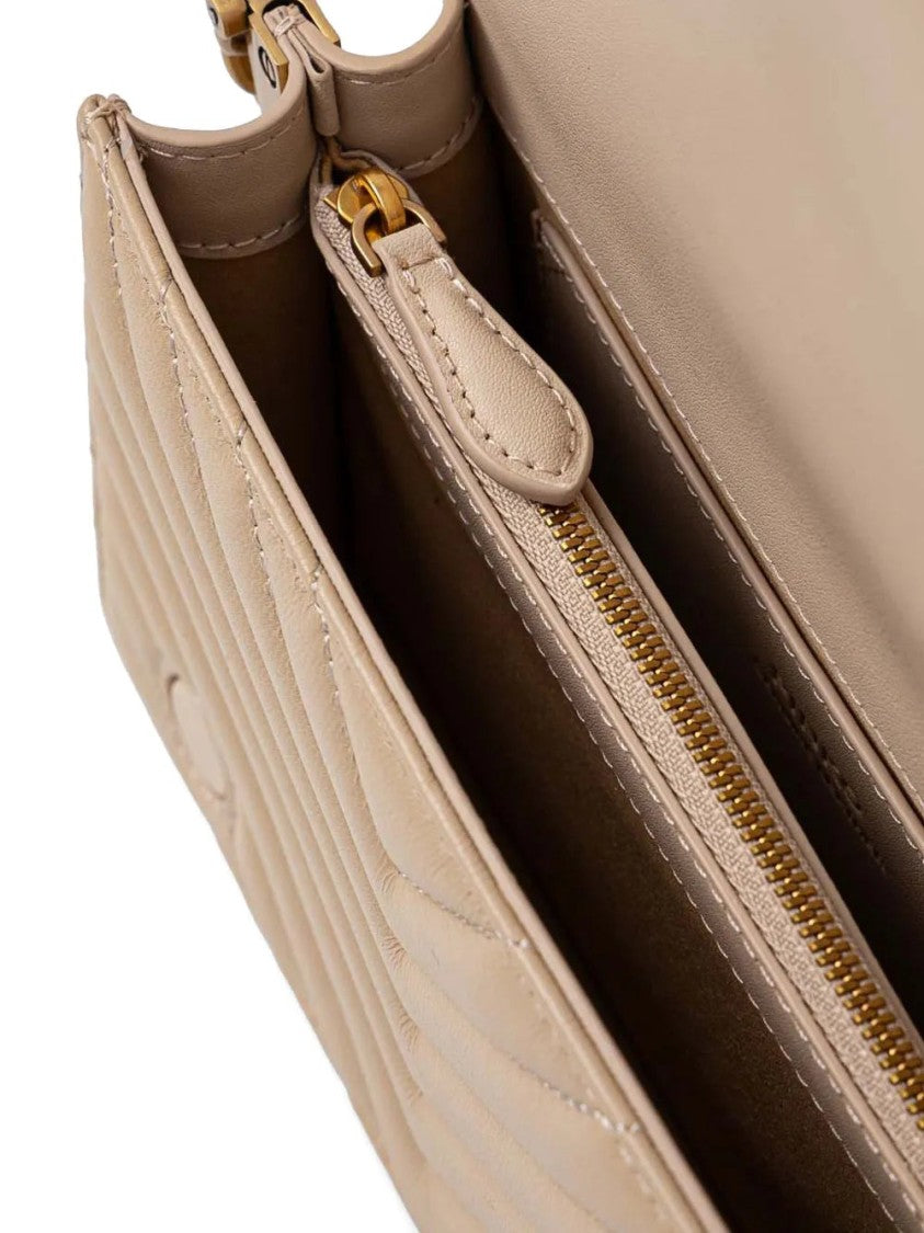 Pinko Quilted Beige Mini Shoulder Bag With Bird Motif Hardware