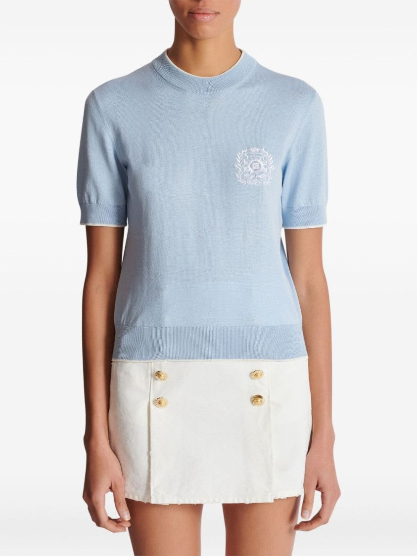 Balmain Short-Sleeve Light Blue Sweater