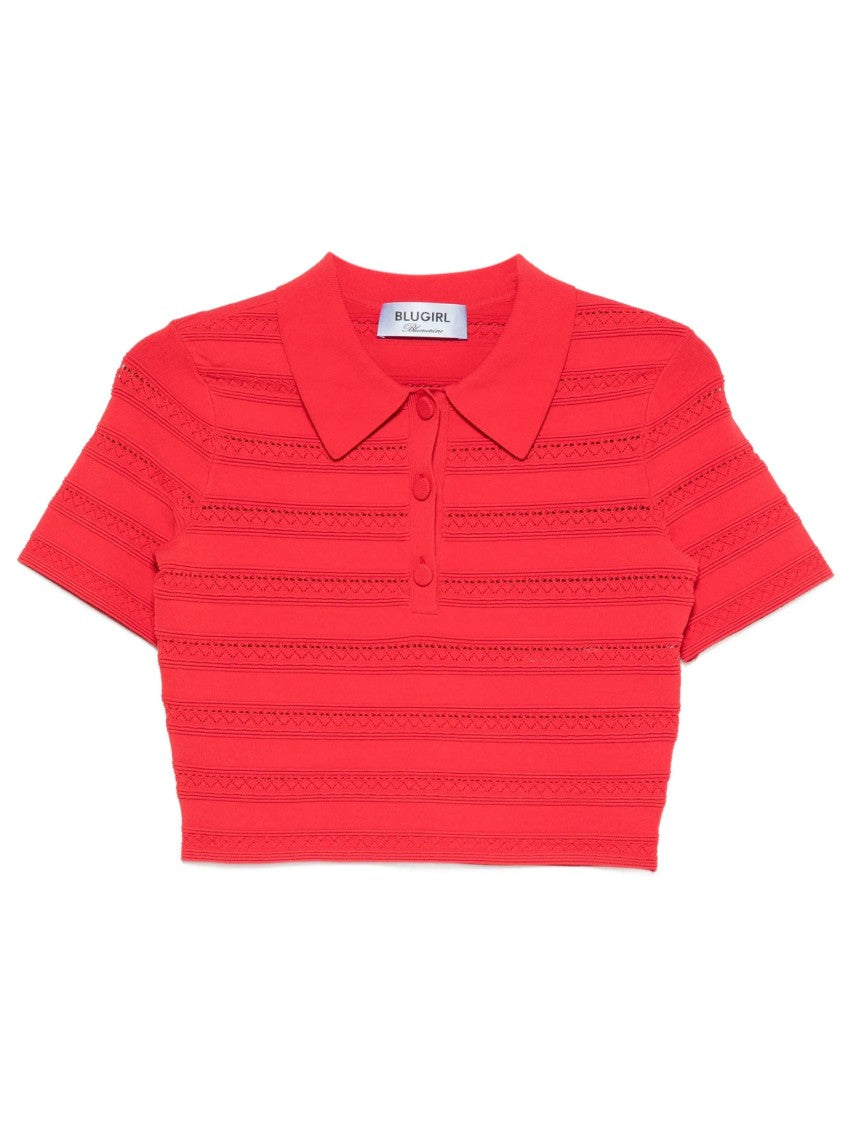 Blugirl Cropped Textured Stripes Polo Shirt