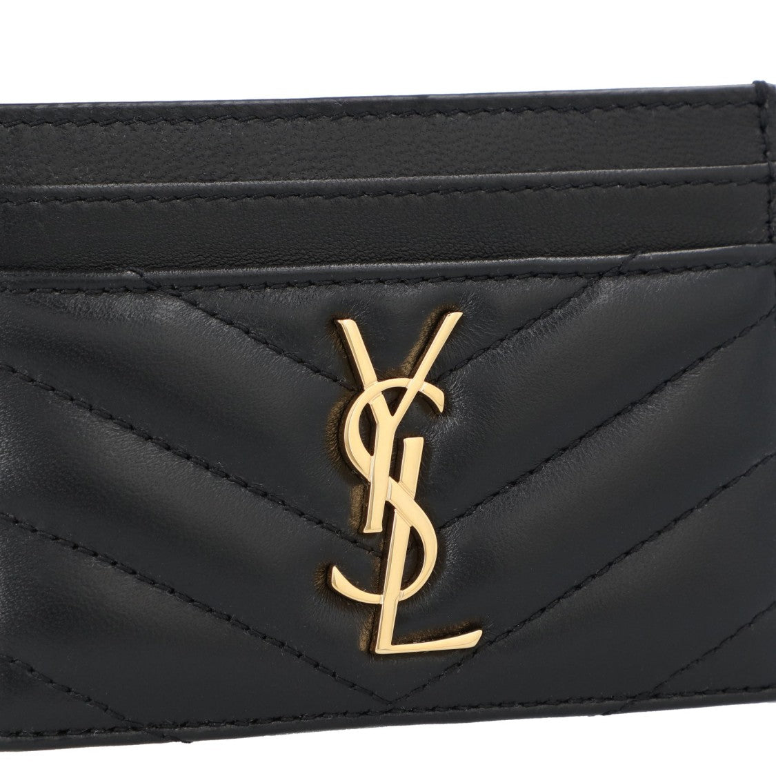 Saint Laurent Cassandre Matelassé Card Case In Lambskin Black
