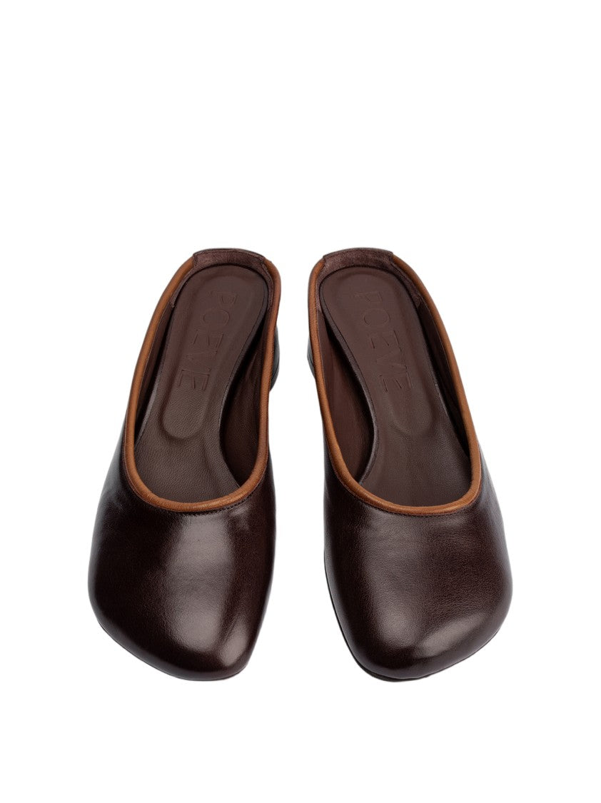 Poeve Leather Open-Back Sculptural Heel Mules