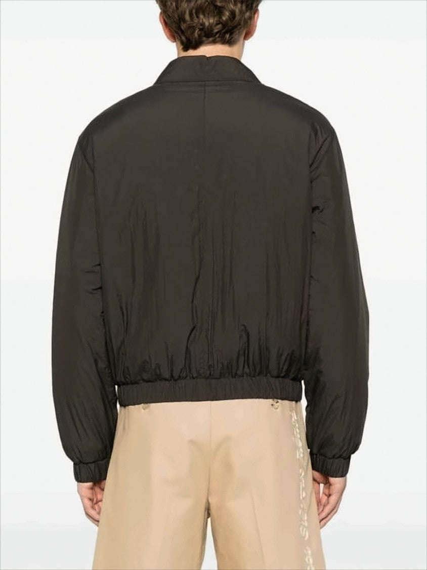 Ami Cropped Black Bomber Jacket With Classic Collar And Logo Detail