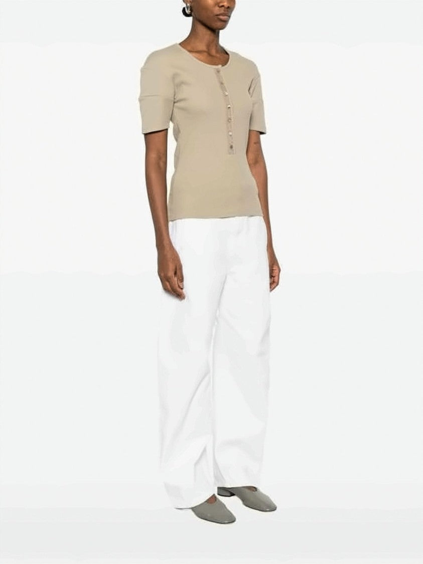 Lemaire Ribbed Knit Short-Sleeved Top With Buttoned Placket