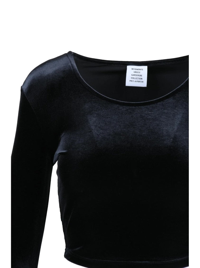 Vetements Black Bell Sleeves Cropped Velvet Blouse