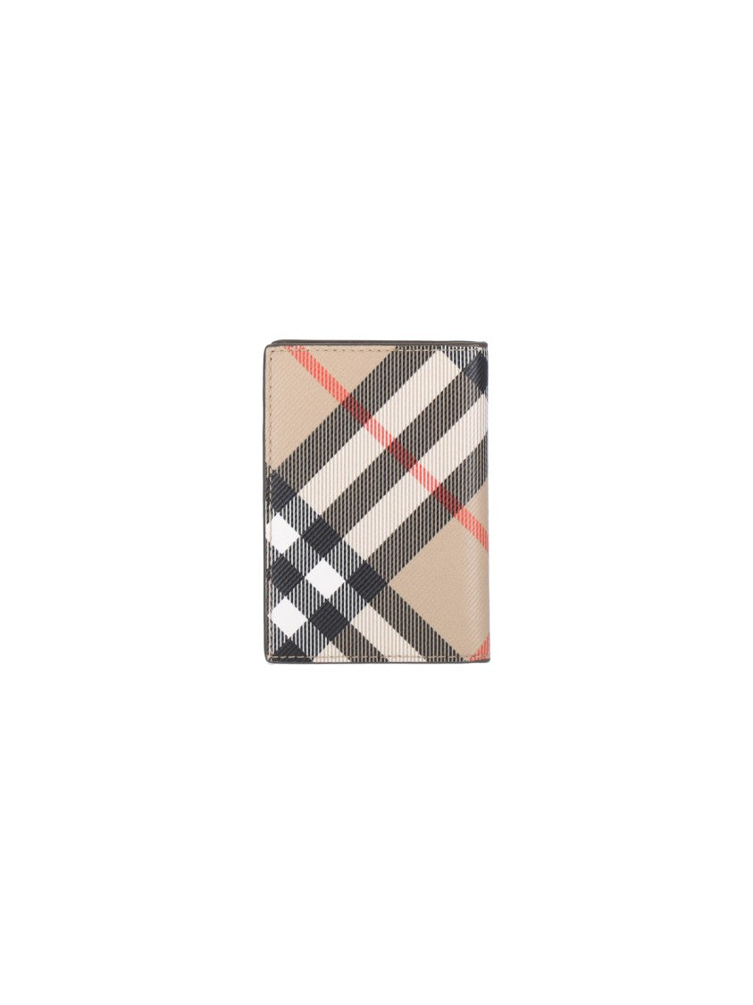 Burberry "Check" Bi-Fold Card Holder, In Beige Fabric