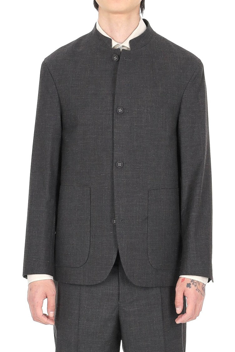 Officine Generale Meryl Wool-Silk-Linen Band Collar Jacket