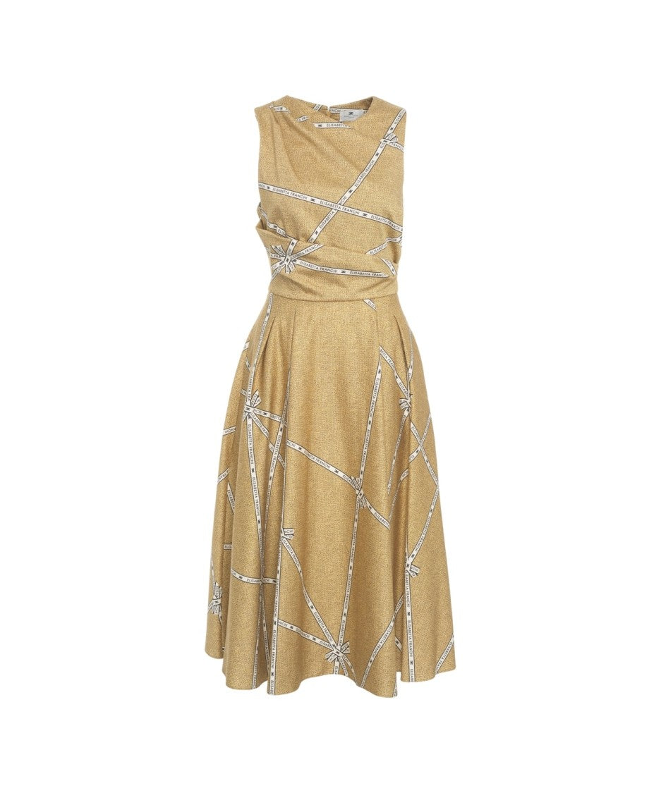 Elisabetta Franchi Draped Calf-Length Midi Dress With All-Over Print