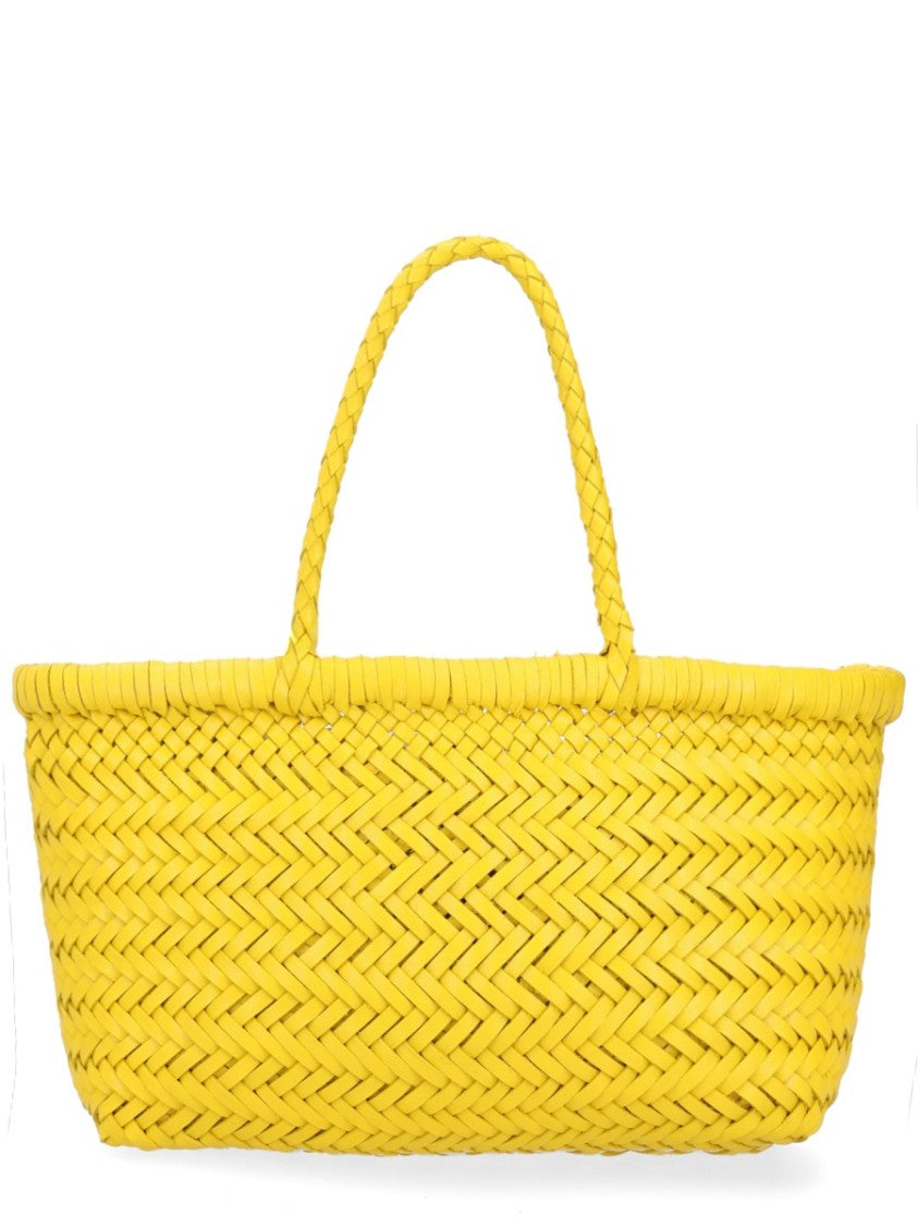 Dragon Diffusion Yellow Flat Gora Woven Leather Tote Bag