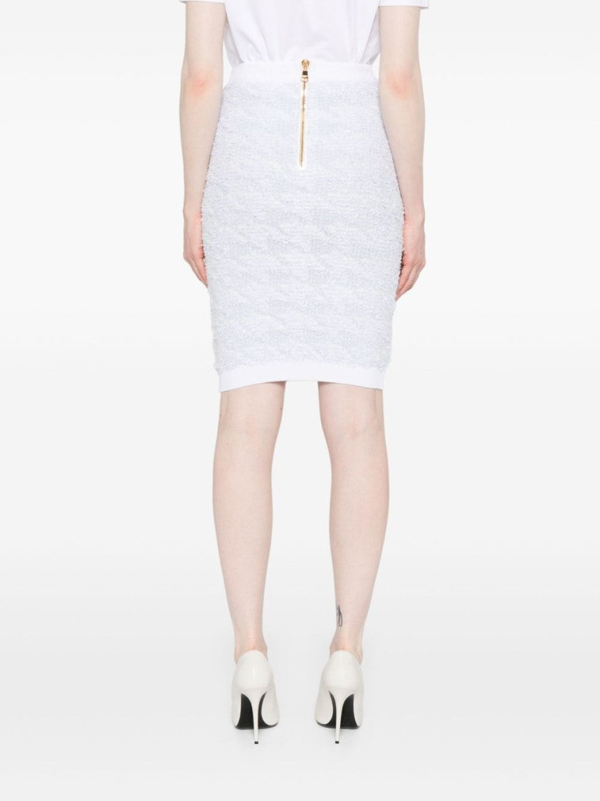 Balmain Light Blue High Waisted Tweed Skirt