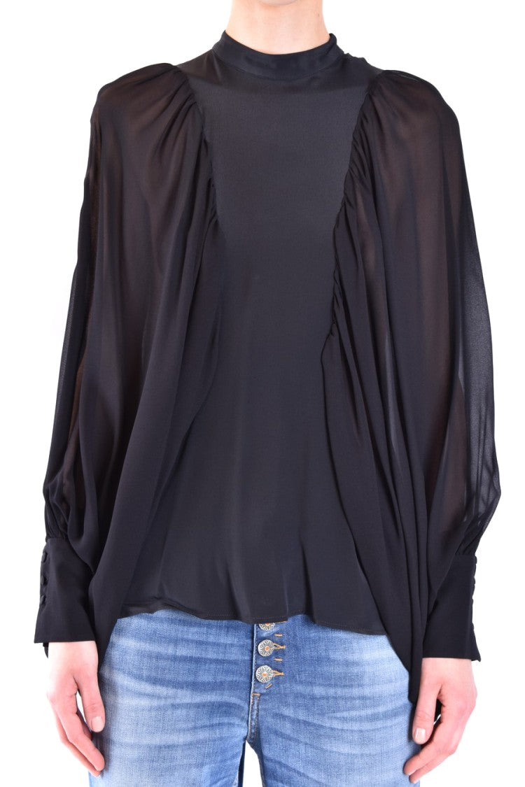 Dondup Sheer Bishop Sleeve Black Blouse