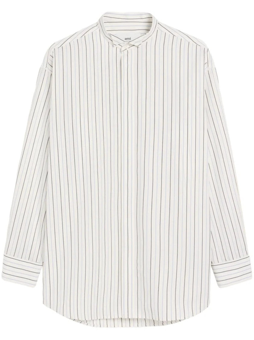 Ami White Striped Shirt With Wingtip Collar