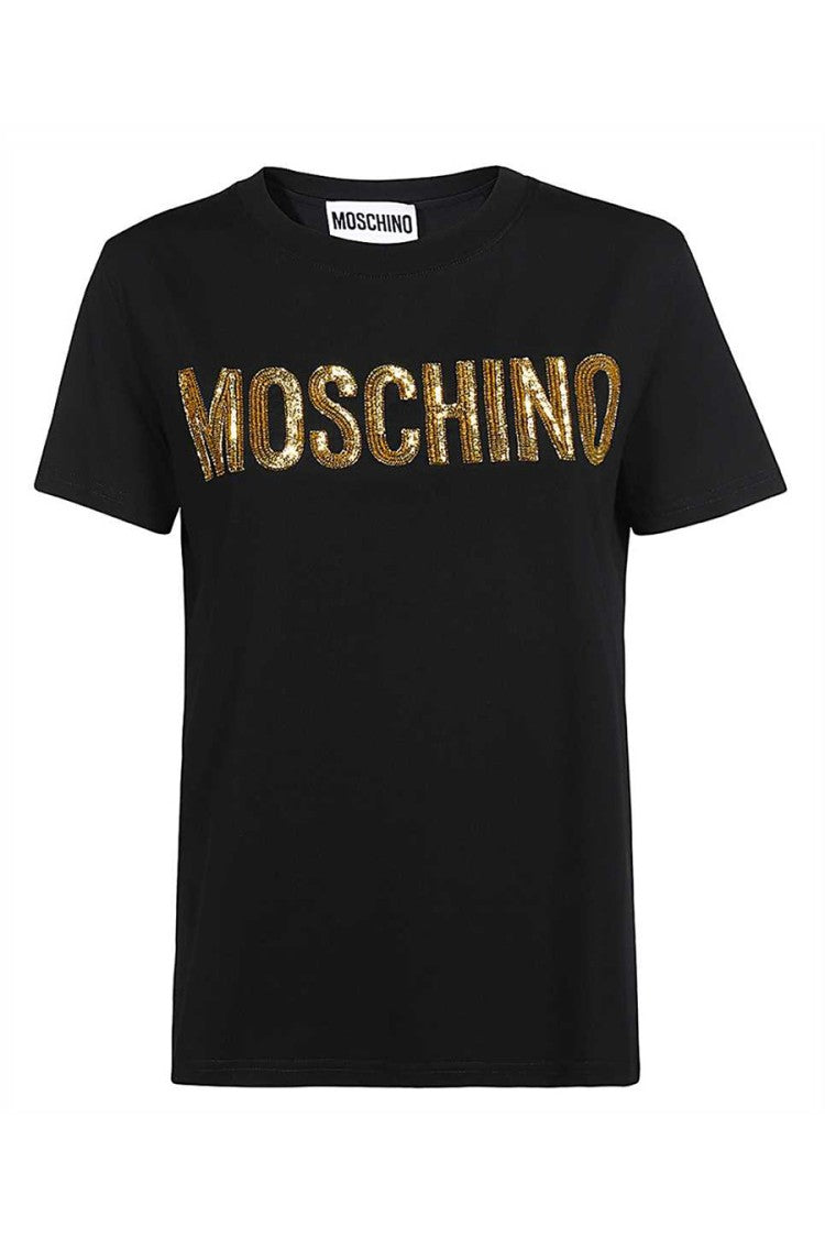 Moschino Short-Sleeve Black T-Shirt Bold Gold Lettering